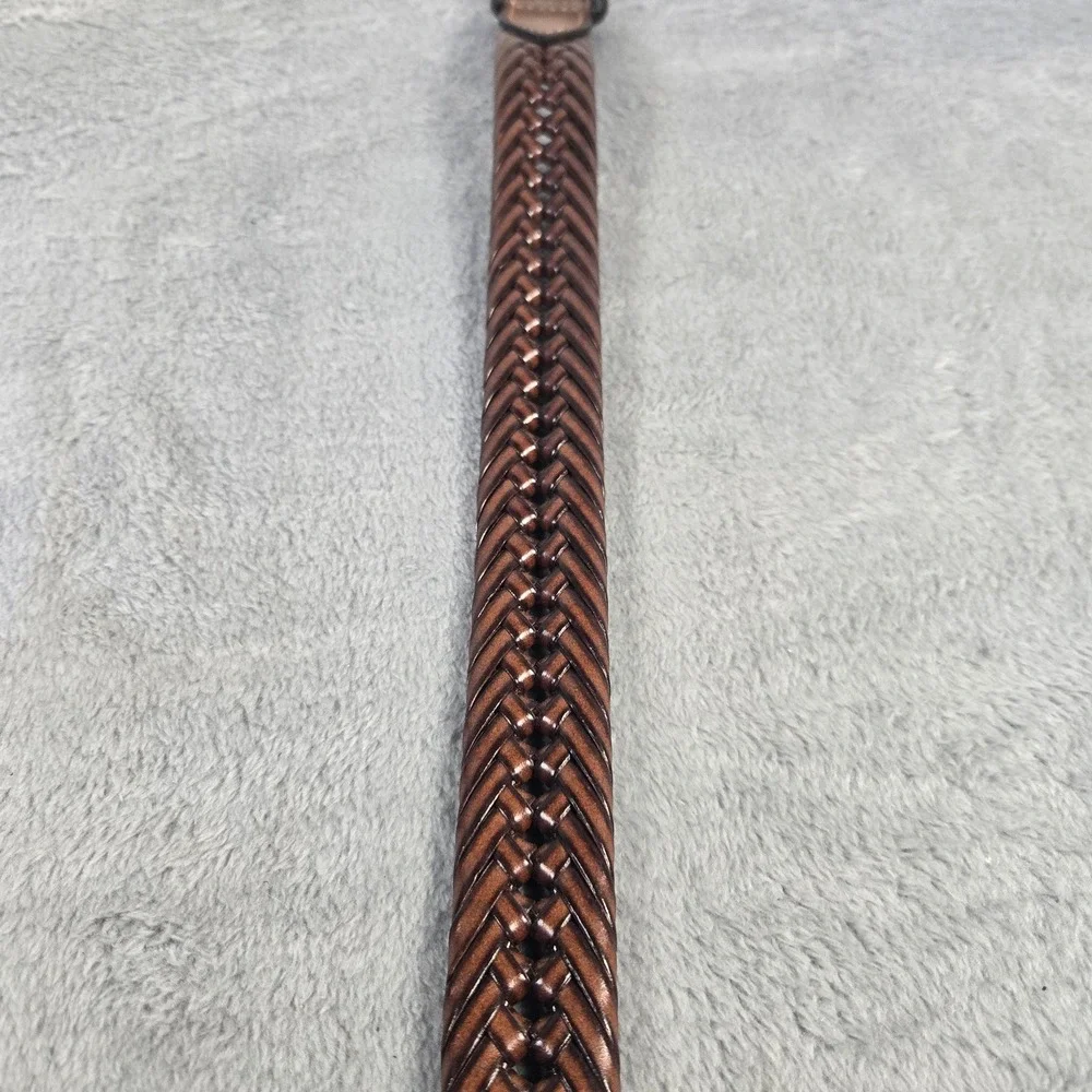Club Room Mens Braided Leather Belt Brown Woven Gunmetal Buckle Size 42-44